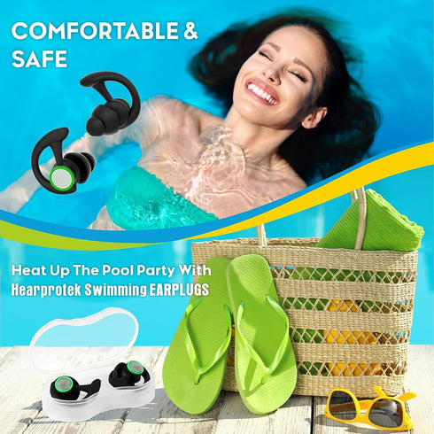 Hearprotek 2 Pairs Ear Plugs for Swimming, Reusable Custom-fit Swim Water Earplugs for Adults, Black