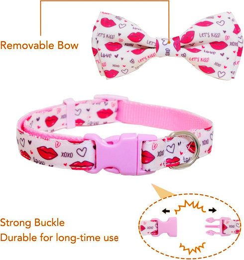 Valentine Dog Bow Tie Collar, Holiday Let's Kiss and XOXO Collar for Large Medium Small Pets Puppies (Large-(16-27") Neck * 1" Wide, Let Kiss)
