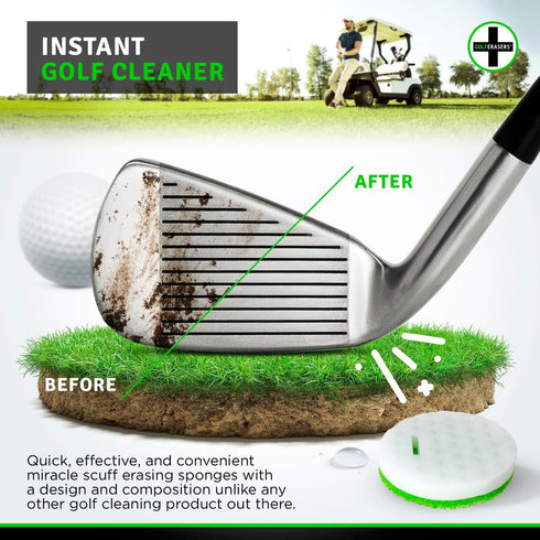 Instant Golf Eraser with Bag Tether, Premium Dual-Sided Sponge for Cleaning Clubs, Shoes & Golf Balls, 6 Pack