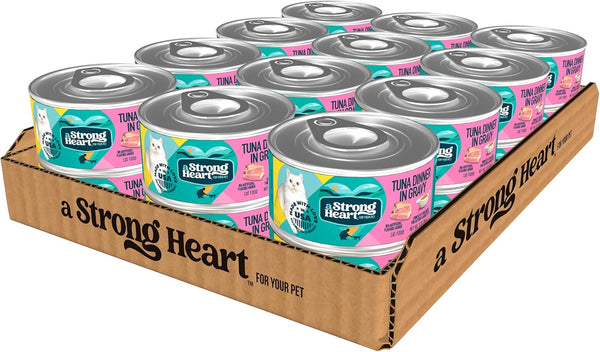 A Strong Heart Canned Wet Cat Food, Tuna Dinner in Gravy - 3 oz Cans (Pack of 24), Made in The USA