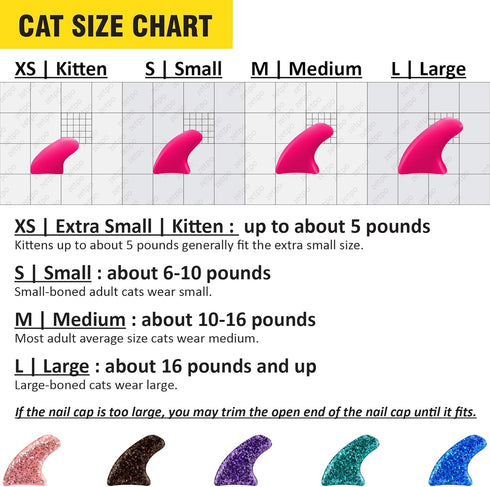 zetpo Cat Nail Caps with Adhesives and Applicators, L, 5X Glitter Random Colors, 100 pcs