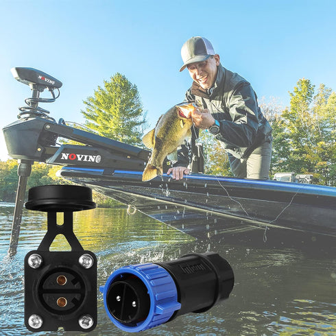 Trolling Motor Plug Receptacle Set, Waterproof Marine Boat DC Power Connector, 12V/24V/36V/48V, 2-Pack for Fishing