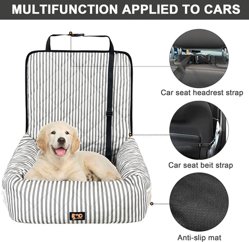 Portable Pet Car Seat for Small to Medium Dogs - Striped Booster Bed (Size M)
