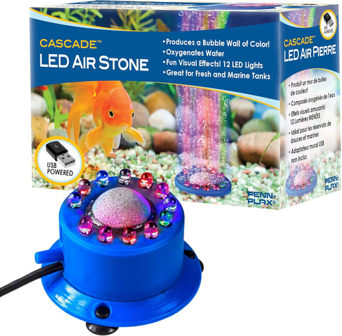 Penn-Plax Cascade Multi-Colored Rainbow LED Air Stone, Great Bubbler for Freshwater & Saltwater Aquariums