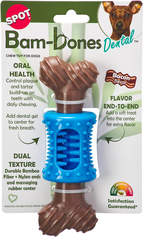 SPOT Bam-Bones PLUS Dental Chew Bone, Bamboo Fiber & Nylon with Massaging Rubber Center for Aggressive Chewers