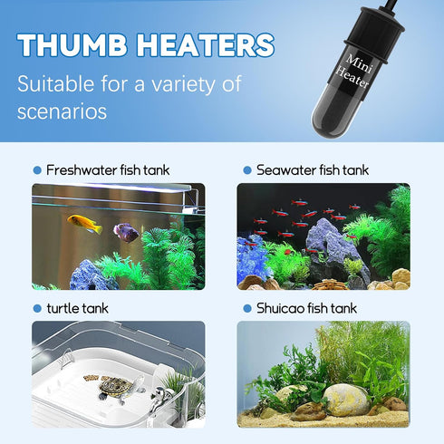 Small Submersible Adjustable Aquarium Heater, Mini Fish Tank Heater 10W with External Temperature Controller