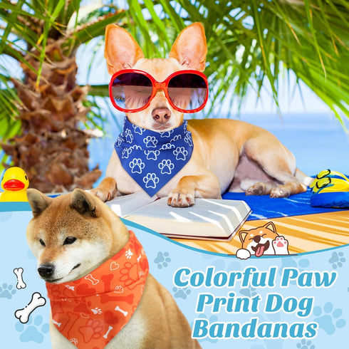 Shyyween 100 Pieces Paw Print Dog Bandanas Bulk Paw Bandanas for Dogs Winter Soft Bibs Adjustable Triangle Doggie