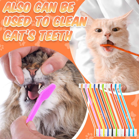 100 Count 10 Potchen Dog Toothbrush Bulk Dual Headed Pet Toothbrush Kit Soft Bristles Long Handle Double Sided for Dog