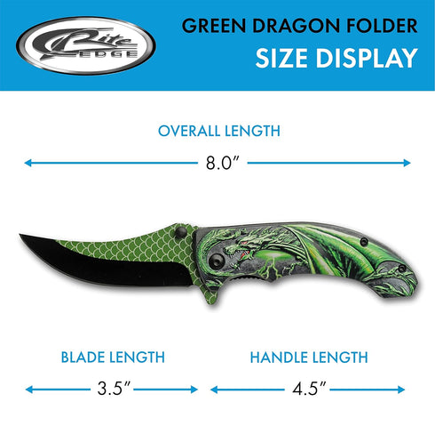 SZCO Supplies 300551-GN Green Dragon Assisted Open Liner Lock Folding Knife, 8" Length