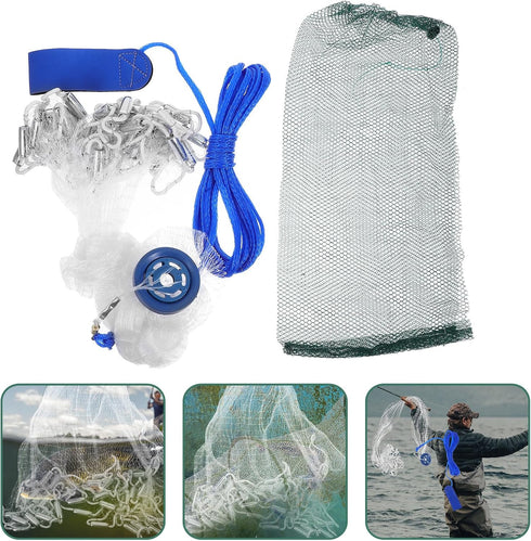 1.5m KICHOUSE Monofilament Sinkers Throw Net Heavy Duty Hand Throw Fishing Cast Net for Saltwater and Freshwater Bait