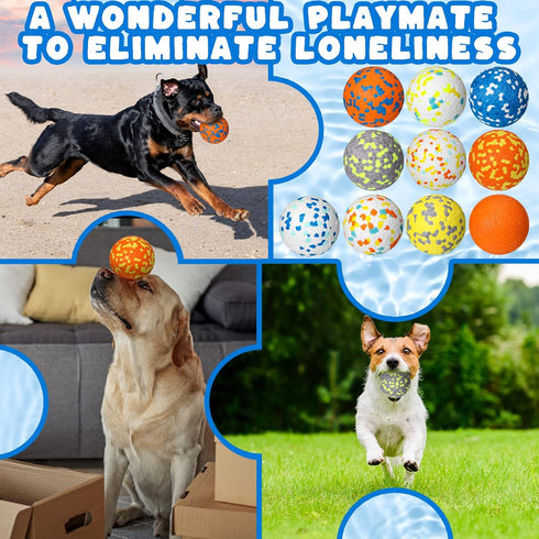 Lenwen 10 Pcs Dog Toy Ball for Aggressive Chewers - Interactive Bouncy Floating Rubber Ball for Large, Medium, Small