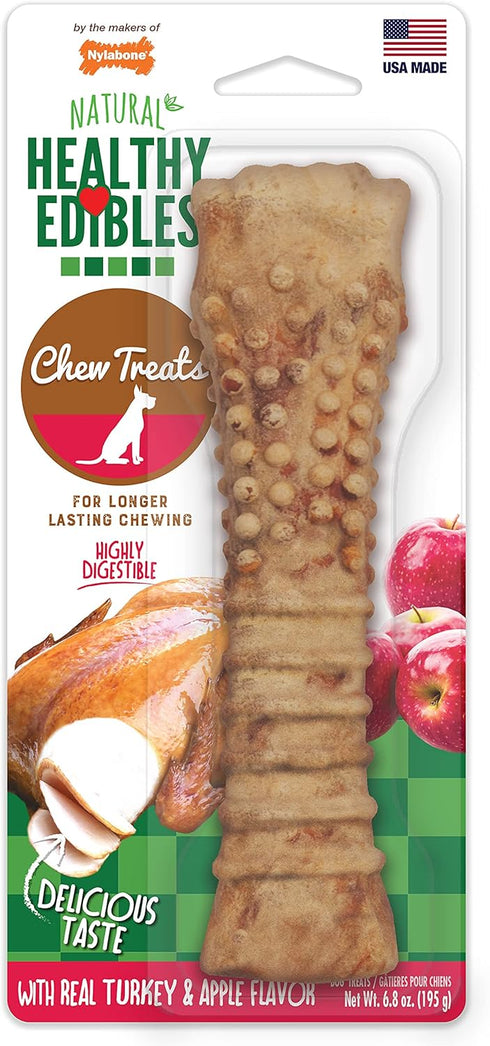 Nylabone Healthy Edibles Natural Dog Chews, Long Lasting Turkey & Apple Treats, X-Large/Souper