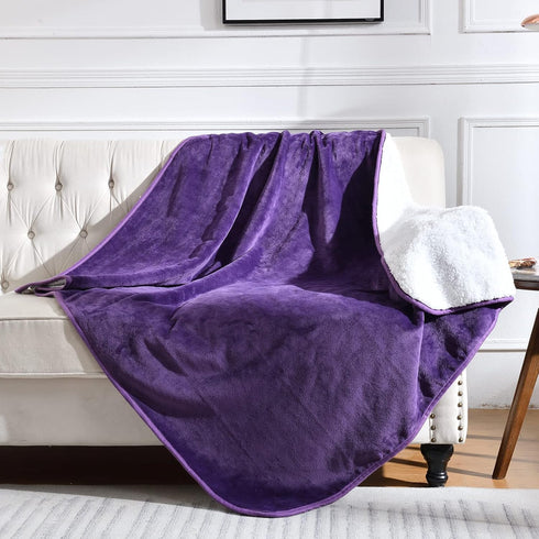 Waterproof Blanket for Bed Couch Sofa, Reversible Sherpa Fleece Pet Blanket, Dark Purple, 60x80 inches