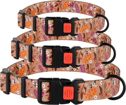 Nylon Dog Collar, Floral Pattern, Toffee, 10-13 inch