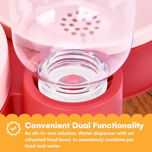 Noa Store Pet Food and Water Dispenser, 2 Removable Bowls, Gravity-Fed Drinking System for Cats and Dogs, Pink