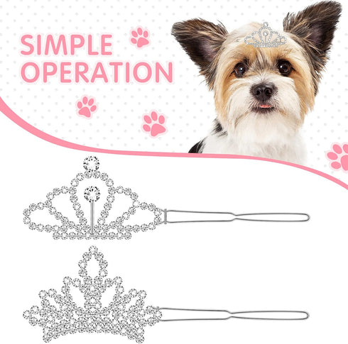 MTLEE 2 Pieces Dog Tiara Crown Hair Clips, Clear Crystal Rhinestone Barrettes for Pet Grooming