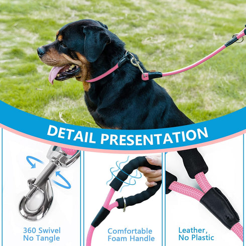 Braided Rope Dog Leash, Traction Walking Training Lead for Medium/Large Dogs (1/2", 2FT, Pink)