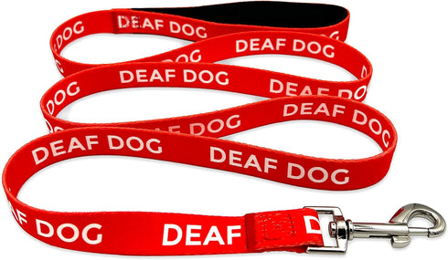 Deaf Dog Leash - Hard of Hearing Warning Accessories for Small Medium Large Dogs, Padded Handle, Red