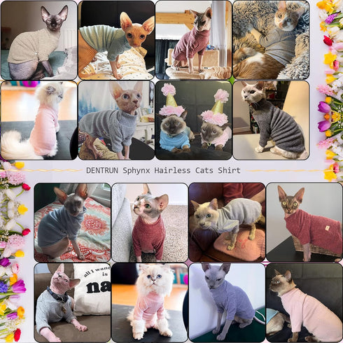 DENTRUN Pullover Shirt for Sphynx Hairless Cats, Adorable Turtleneck Sweater, Breathable Vest Pajamas Jumpsuit