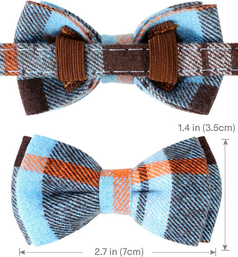 Joytale Upgraded Cat Collar with Bells, Breakaway Safety Plaid Bow Tie Collar for Girls and Boys, Haze Blue