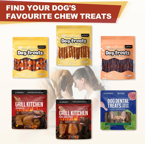 11 Count PETPHABET Rawhide Free Dog Chew Bones - Grilled Chicken Leg Dog Chews for Small Medium Breeds, Healthy Puppy