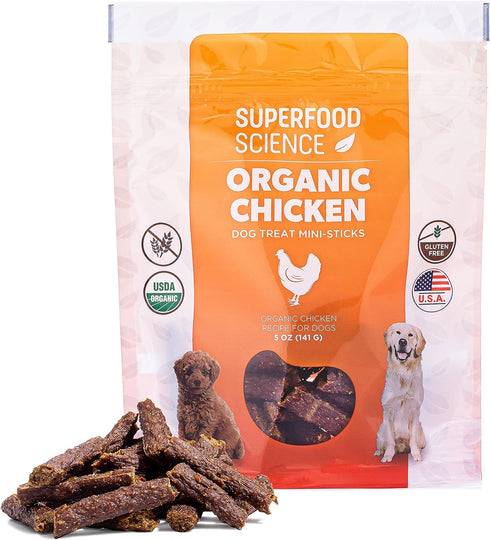 Organic Chicken Dog Treats, Low-Calorie Training Treats, Grain-Free, Semi-Soft Natural Jerky with