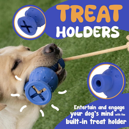 Dog Tug Toy with Rope, Treat Dispensing Dog Toy for All Sizes, Fun Rubber Toy with Tug-A-War Shape