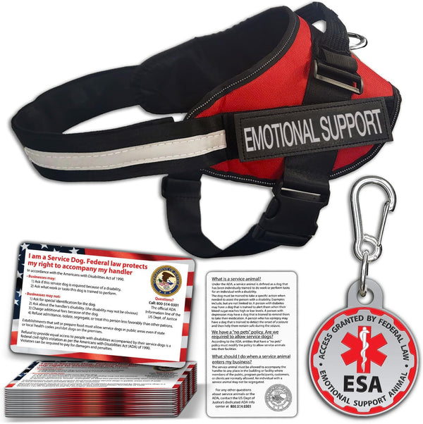 ESA Dog Vest with ID Tag and 50 ADA Information Cards - Emotional Support Dog Harness in Sizes X Small to XX Large