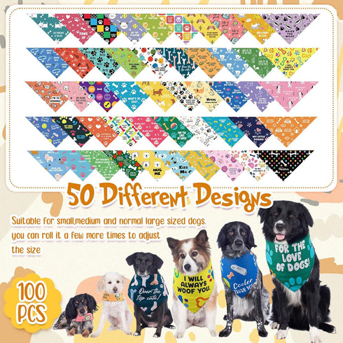 100 Sweetude Pcs Plaid Dog Bandanas Bulk Paw Print Dog Scarf Bibs Puppy Pet Bandanas with Captions Adjustable Cat
