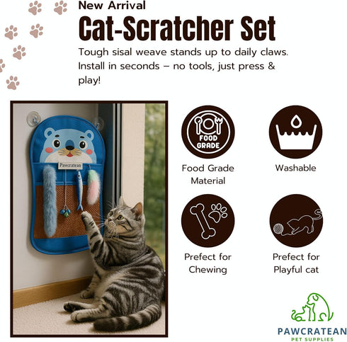 27 Inch Cat Wall Mat with Charms - Soft Felt Play Pad & Storage (Blue Bear)