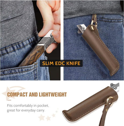 Pocket Knife for Men, Tanto Folding Knife with Sheath, Slim Gentleman's EDC Knives for Outdoor
