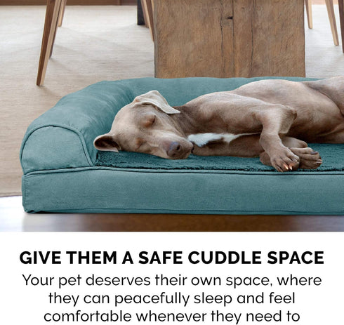 Furhaven Cooling Gel Dog Bed for Medium/Small Dogs, Removable Bolsters & Washable Cover, Plush & Suede Sofa for Dogs Up