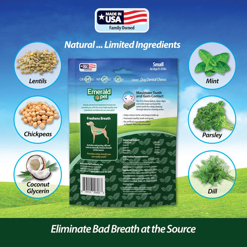 Emerald Pet Fresh Smileezz Grain Free Dog Dental Treats for Puppies and Small Breeds, Minty Fresh Breath, 12 Oz