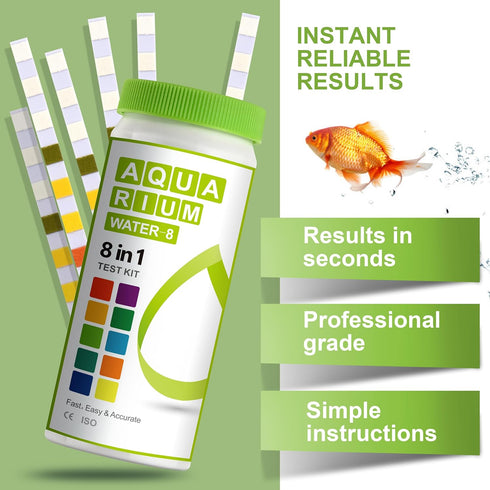 Aquarium Ammonia Test Strips 8-in-1 |100 Strips | Quick & Accurate Water Testing for Freshwater & Saltwater Tanks -Test pH, Carbonate, Alkalinity, Hardness, Chlorine, Nitrite, etc. (K02-100)