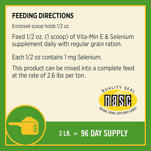 3 lb, 96 Farnam Vita-Min E & Selenium Antioxidant Supplement for Horses, Horse Vitamin E Supplement, Muscle Health