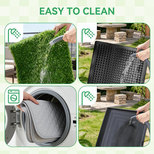 Puffluv Tray,16"x20" 2 Dog Grass Pad with Dog Litter Box, Artificial Turf Potty System with Reusable Grass Patches +