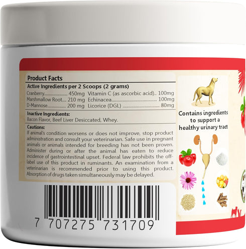Cranberry Powder for Dogs, Urinary Tract Health, Bladder Support, Bacon Flavor, 100 Scoops