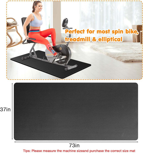 Treadmill Mat Compatible with Peloton Bike, 6mm Thick Exercise Bike Mat for Treadmill and Row, Protects Floors