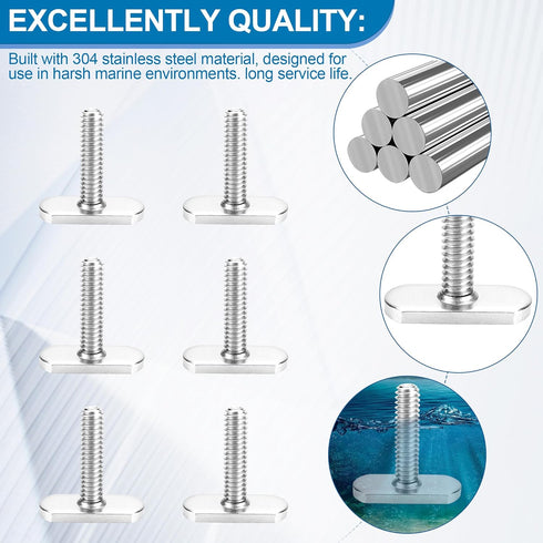 T Bolts for Kayak Track/Rail, 1 Inch Long Screws and 1/2 Inch Wide Nuts, 6 Pack Kayak Hardware