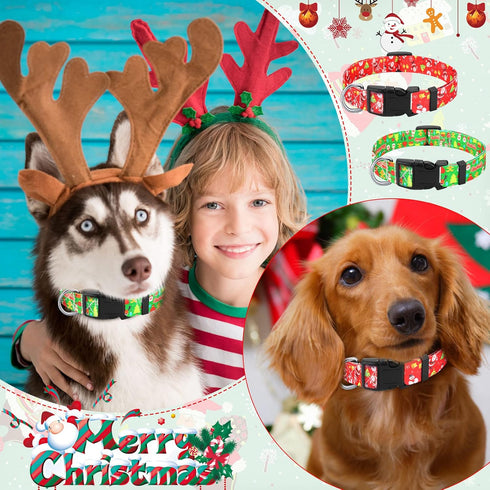 Buryeah 9 Pcs Holiday Dog Collars - Adjustable Fall Autumn Halloween Thanksgiving Christmas Collars for Large Dogs
