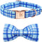 Elegant little tail Dog Collar with Bow, Blue Plaid Boy Dog Collar, Adjustable for Small Puppies and Dogs