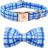 Elegant little tail Dog Collar with Bow, Blue Plaid Boy Dog Collar, Adjustable for Small Puppies and Dogs