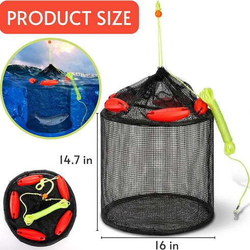 1516 inch ZENFUN Extra Large Floating Fish Basket for Live Caught Fish, Foldable Lobsters Basket for Fishing Live Well