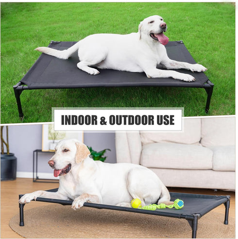 Elevated Dog Bed for Large Dogs, Heavy Duty Cot, Fits Up to 150 LBs, Washable Mesh, Black