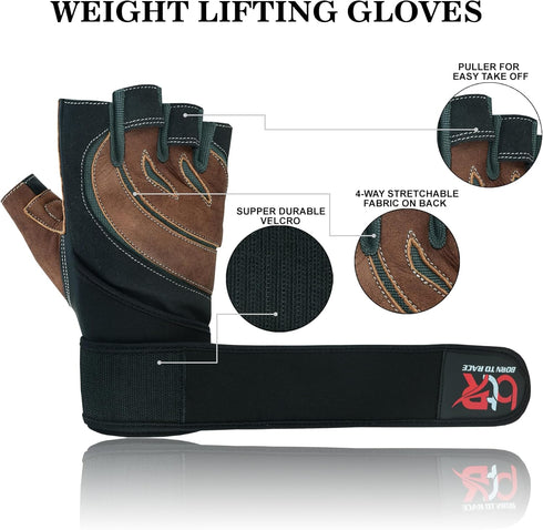 Weight Lifting Leather Padded Gloves for Men and Women Fingerless Body Building Long Wrist Support Training Gym