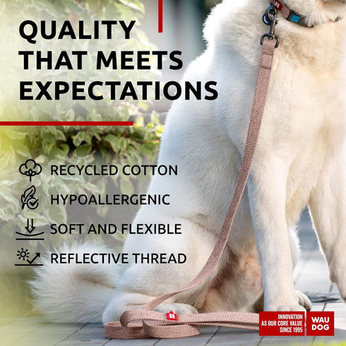 WAUDOG Eco-Friendly Recycled Cotton Dog Leash 6 Ft / 10 Ft - Reflective Leash for Small, Medium, Large Dogs