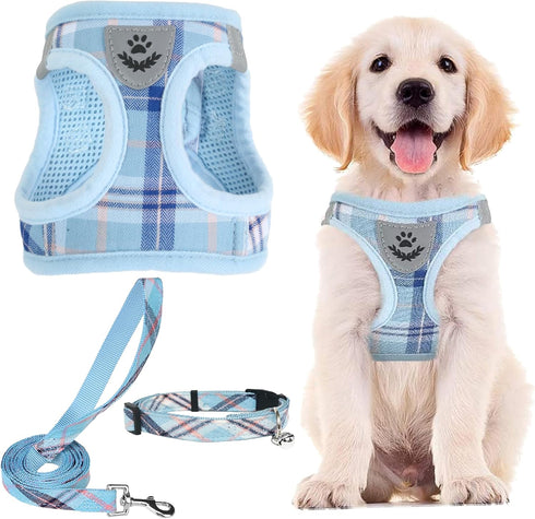 PUPTECK Adjustable Dog Harness Collar and Leash Set, Step in No Pull Pet Harness for Small Medium Dogs, Blue