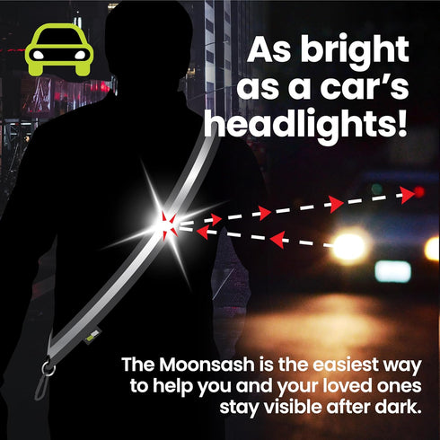 MOONSASH Reflective Sash for Walking at Night, USA-Made, Fitted, Reversible Night Walking Safety Gear for Women & Men