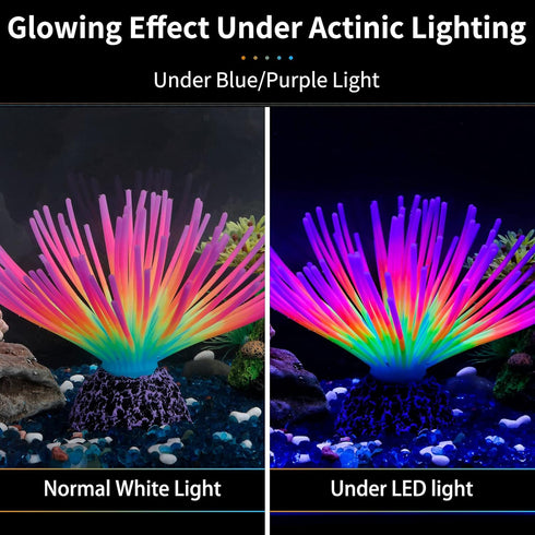 Uniclife Aquarium Imitative Rainbow Sea Urchin Ball Artificial Silicone Ornament with Glowing Effect for Fish Tank Landscape Decoration by Uniclife