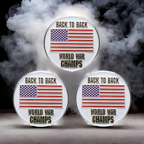 Value Pack of 3 Back to Back World War Champs Golf Ball Markers, Magnetic American Flag Golf Ball Markers